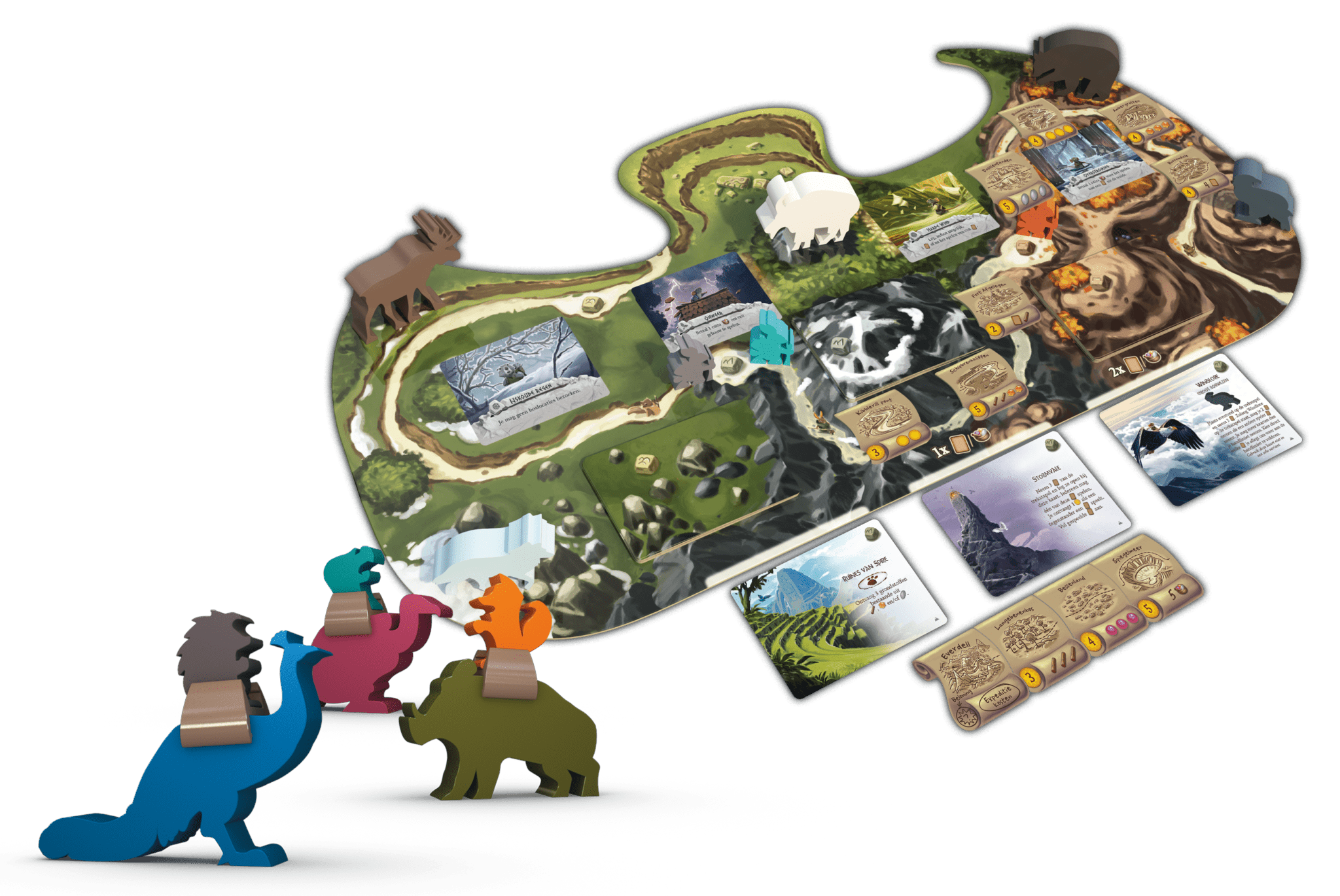 Everdell bordspel Spirecrest uitbreiding spelbord en boswezens