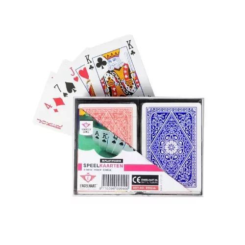 2 sets speelkaarten (rood & blauw) in doosje