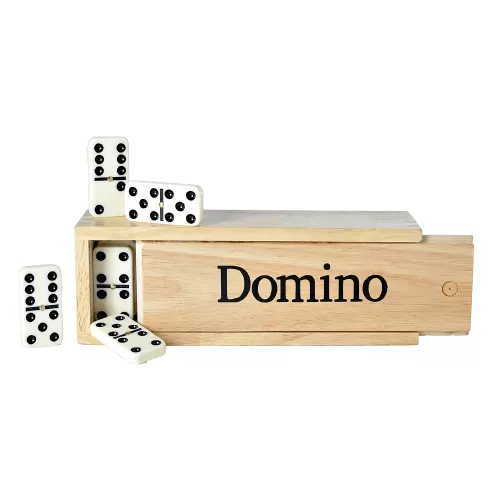 Domino dubbel 6 groot met houten kist