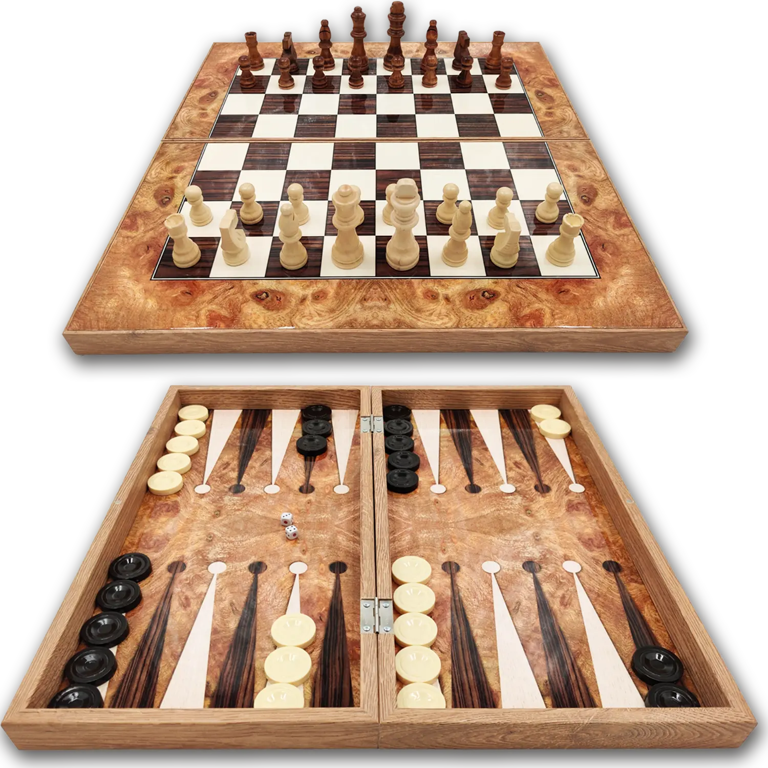 Rosékleurig backgammon bord inclusief houten schaakstukken