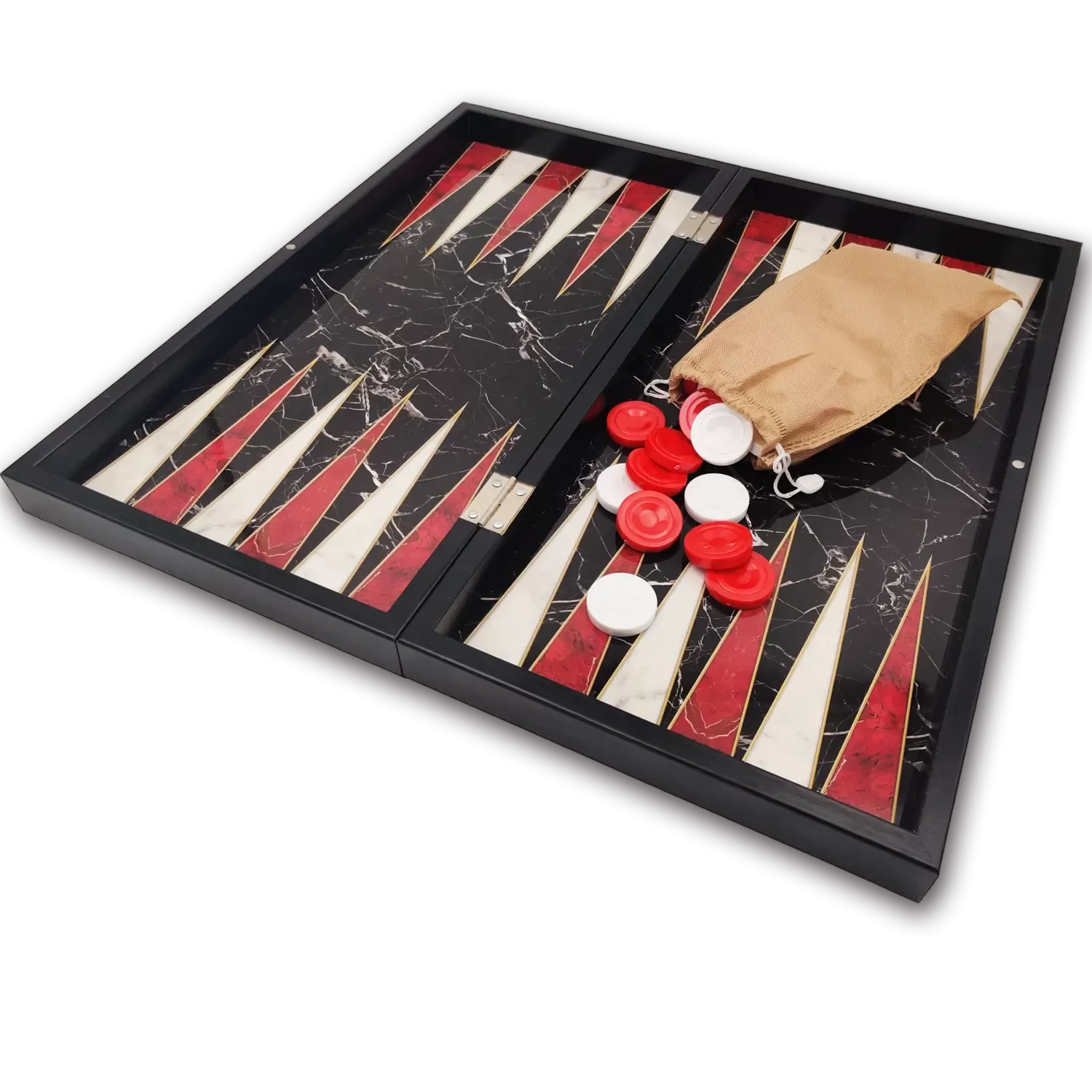 Backgammon zwart/marmer bordspel - Maat L 38cm